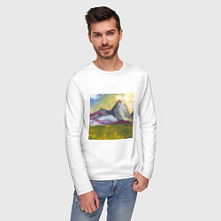 Лонгслив хлопковый мужской Арт Утро в горах, цвет: белый — фото 2
