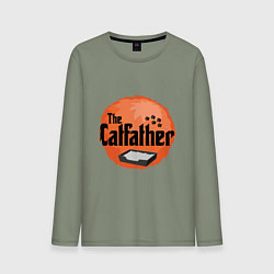 Лонгслив хлопковый мужской Cat father, цвет: авокадо