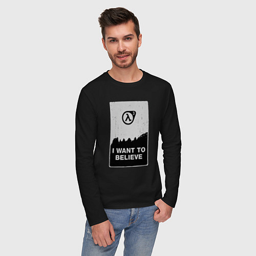 Мужской лонгслив Хочу верить в HL3 / Черный – фото 3