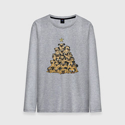 Мужской лонгслив Новогодняя елка из мопсов