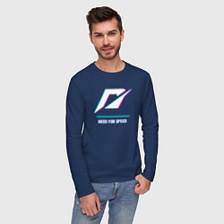 Лонгслив хлопковый мужской Need for Speed в стиле glitch и баги графики, цвет: тёмно-синий — фото 2