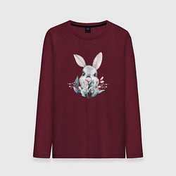 Лонгслив хлопковый мужской Кролик в цветах, цвет: меланж-бордовый