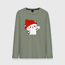 Лонгслив хлопковый мужской Игра в снежки - белый котик, цвет: авокадо