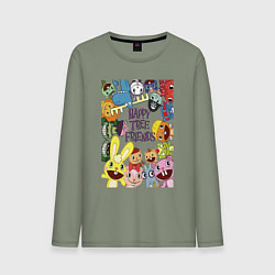 Лонгслив хлопковый мужской Happy three friends - poster, цвет: авокадо