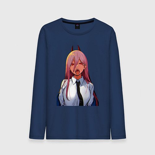 Мужской лонгслив Это же Пауэр - Человек бензопила / Тёмно-синий – фото 1