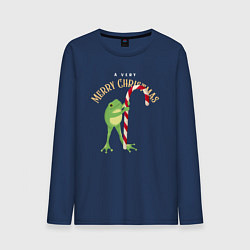 Лонгслив хлопковый мужской Merry christmas from a frog, цвет: тёмно-синий