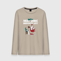 Лонгслив хлопковый мужской Its a very long naughty list, цвет: миндальный