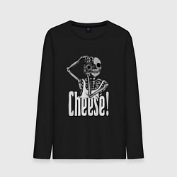Лонгслив хлопковый мужской Скелет с фотоаппаратом - скажи сыр, цвет: черный