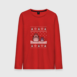 Лонгслив хлопковый мужской Новогодние тоторики - ugly sweater, цвет: красный