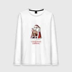 Лонгслив хлопковый мужской Christmas is coming, цвет: белый
