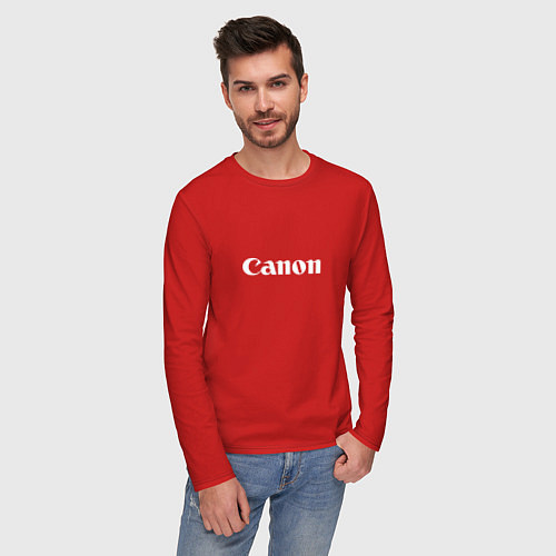 Мужской лонгслив Canon - белый логотип / Красный – фото 3