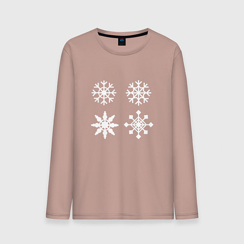 Мужской лонгслив Новогодние белые снежинки / Пыльно-розовый – фото 1
