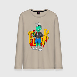 Лонгслив хлопковый мужской Монстр-панк с розой, цвет: миндальный