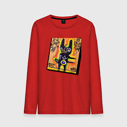 Лонгслив хлопковый мужской Собака страшная, цвет: красный