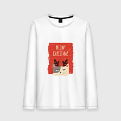 Лонгслив хлопковый мужской Meowy christmas, цвет: белый