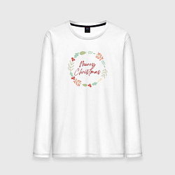 Лонгслив хлопковый мужской Merry Christmas с веточками и ягодами, цвет: белый
