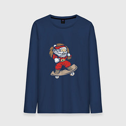 Лонгслив хлопковый мужской Санта на скейте с подарками, цвет: тёмно-синий
