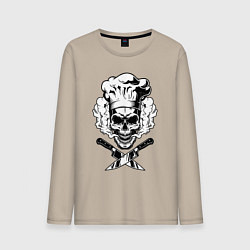 Лонгслив хлопковый мужской The cooks skull, цвет: миндальный
