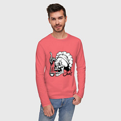 Лонгслив хлопковый мужской Chef skull, цвет: коралловый — фото 2