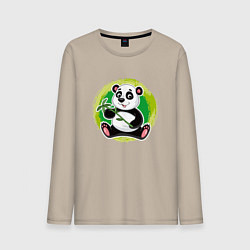 Лонгслив хлопковый мужской Милый мультяшный панда с бамбуком, цвет: миндальный