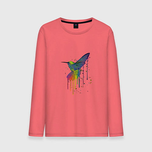 Мужской лонгслив Птичка колибри / Коралловый – фото 1