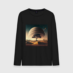 Лонгслив хлопковый мужской Дерево на марсе и сатурн, цвет: черный