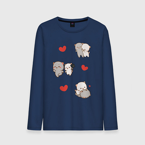 Мужской лонгслив Стикеры Котиков / Тёмно-синий – фото 1