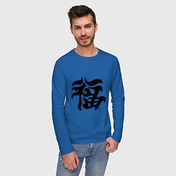 Лонгслив хлопковый мужской Японский иероглиф - Удача, цвет: синий — фото 2