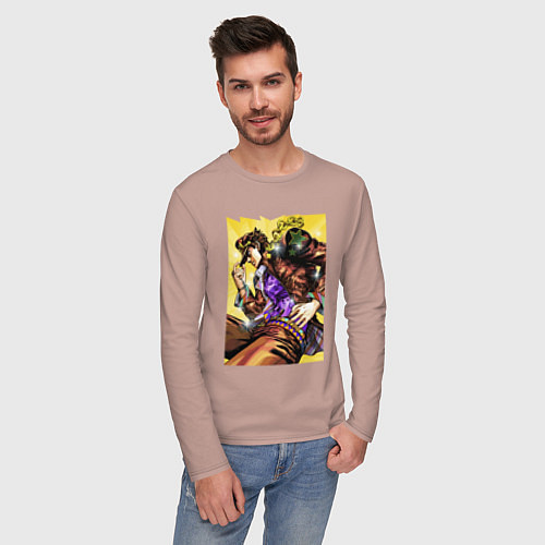 Мужской лонгслив Джотаро Куджо - JoJo Bizarre Adventure / Пыльно-розовый – фото 3