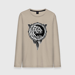 Лонгслив хлопковый мужской Тигр -символ 2022 года - контрастный в рамке, цвет: миндальный