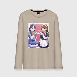Лонгслив хлопковый мужской Нэрура и Нагоми Вахира - Akiba Meido Sensou, цвет: миндальный
