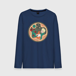 Лонгслив хлопковый мужской Маленький принц и лис смотрят на звёзды, цвет: тёмно-синий