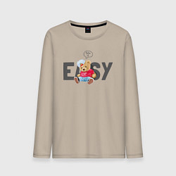 Лонгслив хлопковый мужской Take it easy с мишкой, цвет: миндальный