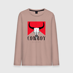 Лонгслив хлопковый мужской Череп буйвола:Cowboy, цвет: пыльно-розовый