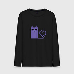 Лонгслив хлопковый мужской Кот с сердечком в минимализме, цвет: черный