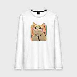 Лонгслив хлопковый мужской Cat smiling meme art, цвет: белый