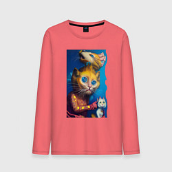 Лонгслив хлопковый мужской Главный кот - нейросеть - art, цвет: коралловый