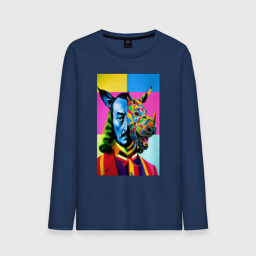 Мужской лонгслив Сальвадор Дали и носорог / Тёмно-синий – фото 1