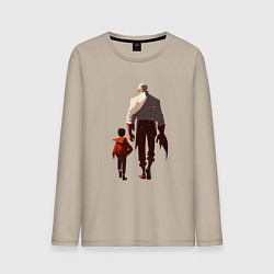 Лонгслив хлопковый мужской Седой отец и молодой сын, цвет: миндальный