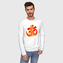 Лонгслив хлопковый мужской Символ ОМ с девушкой в позе медитации, цвет: белый — фото 2