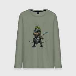 Лонгслив хлопковый мужской Динозавр-гитарист, цвет: авокадо