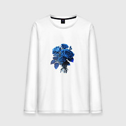 Лонгслив хлопковый мужской Букет и синие розы, цвет: белый