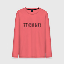 Лонгслив хлопковый мужской Techno надпись плиткой, цвет: коралловый