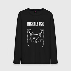 Лонгслив хлопковый мужской Nickelback рок кот, цвет: черный
