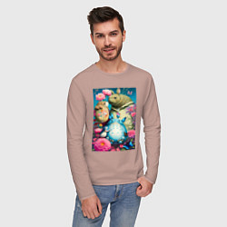 Лонгслив хлопковый мужской Мой сосед Тоторо - живописная фантазия - нейросеть, цвет: пыльно-розовый — фото 2