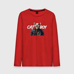 Лонгслив хлопковый мужской Cat boy, цвет: красный