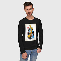 Лонгслив хлопковый мужской Рыба акварелью, цвет: черный — фото 2