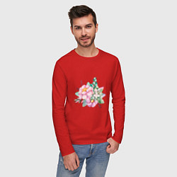 Лонгслив хлопковый мужской Акварельные цветы в пастельных тонах, цвет: красный — фото 2