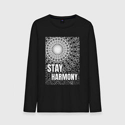 Лонгслив хлопковый мужской Stay harmony надпись и мандала, цвет: черный