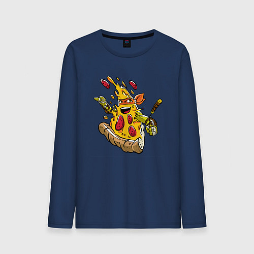 Мужской лонгслив Пицца ниндзя / Тёмно-синий – фото 1